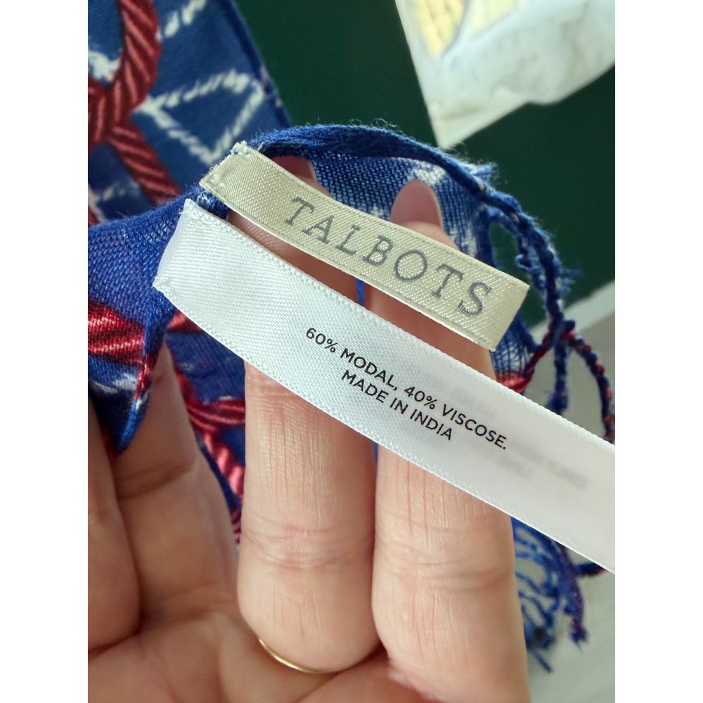 Talbots Nautical Seashell Rope Print Scarf Blue Red White Modal Viscose Wrap - Picture 3 of 6